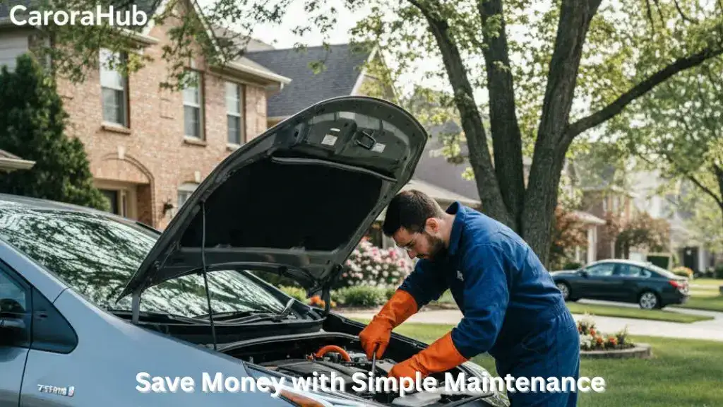 Technician maintaining Toyota Prius hybrid battery in driveway