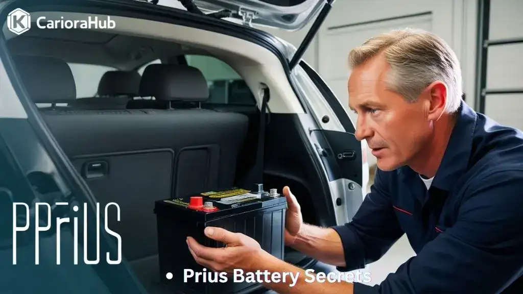 Mechanic inspecting the cooling area for a Toyota Prius high-voltage hybrid battery to ensure proper maintenance.
