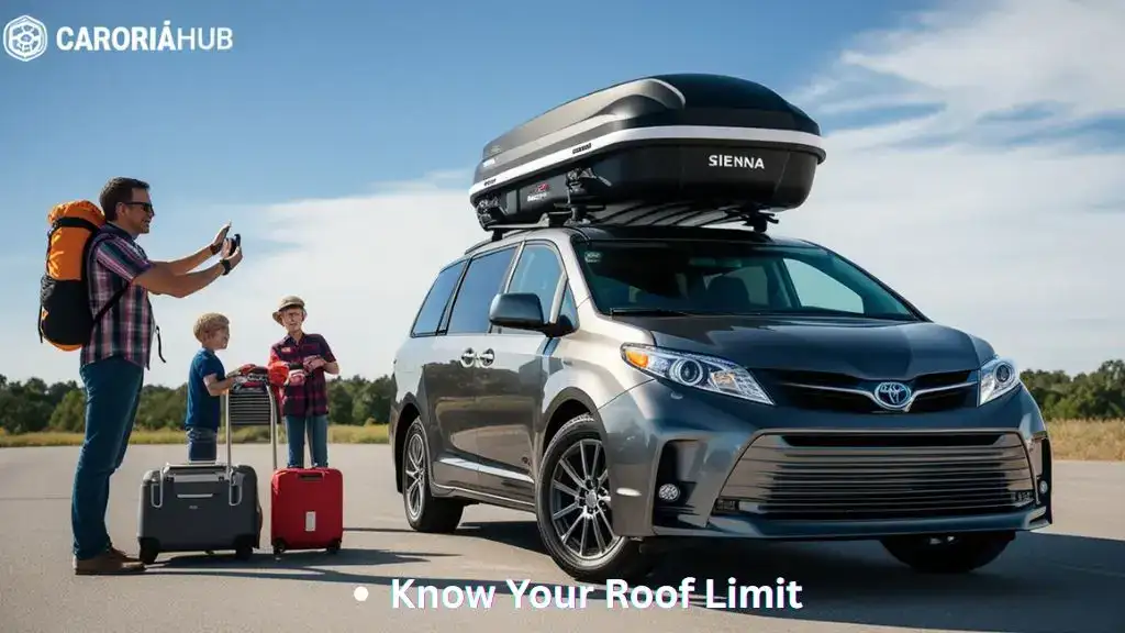 Toyota Sienna with rooftop cargo box loaded for family trip