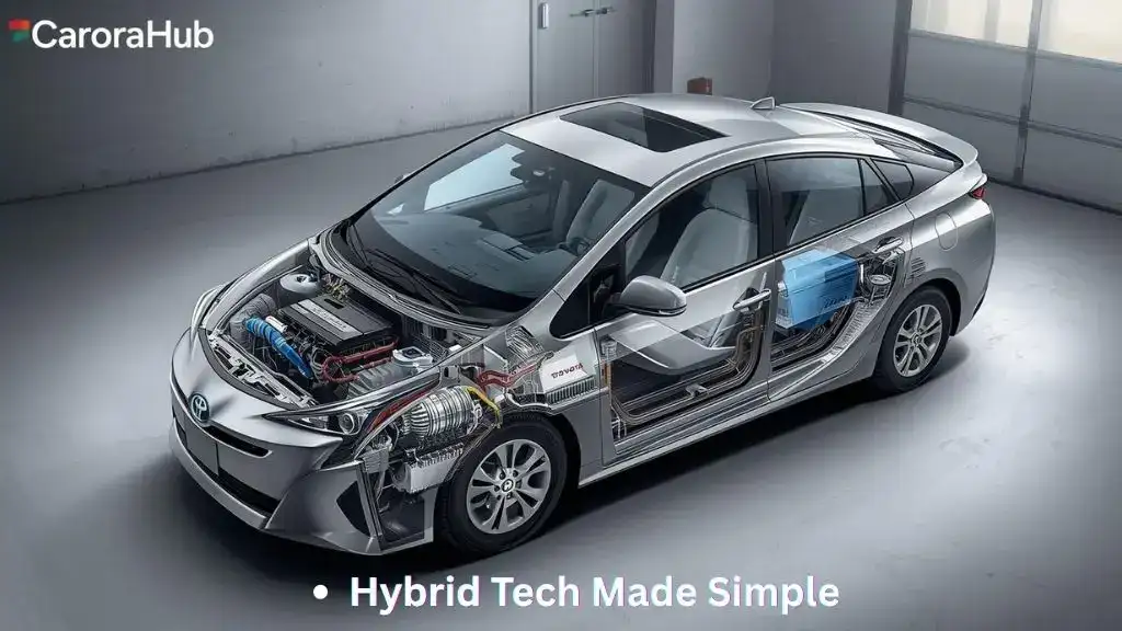 Diagram-style image showing Toyota Prius hybrid system components
