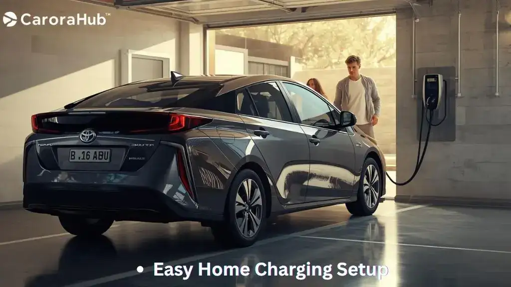 Toyota Prius Prime plugged into a home garage outlet with charging cable connected
