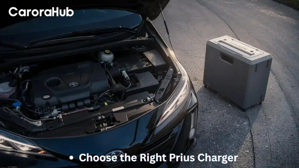 Smart battery charger connected to a Toyota Prius under-hood jump terminal