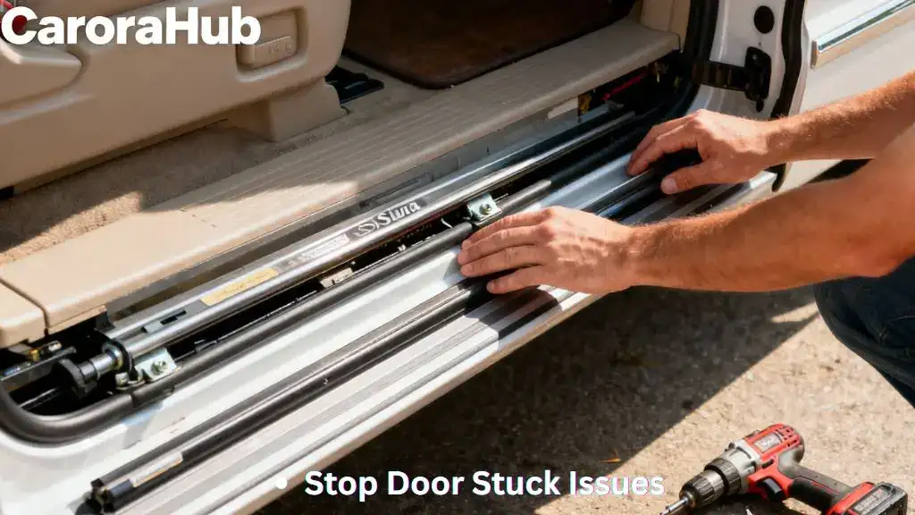 Person repairing a stuck sliding door on a Toyota Sienna