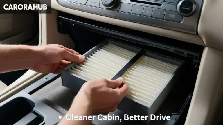 Person replacing the cabin air filter in a Toyota Sienna glovebox.