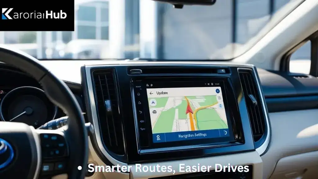 Toyota Prius dashboard showing navigation map update process on infotainment screen
