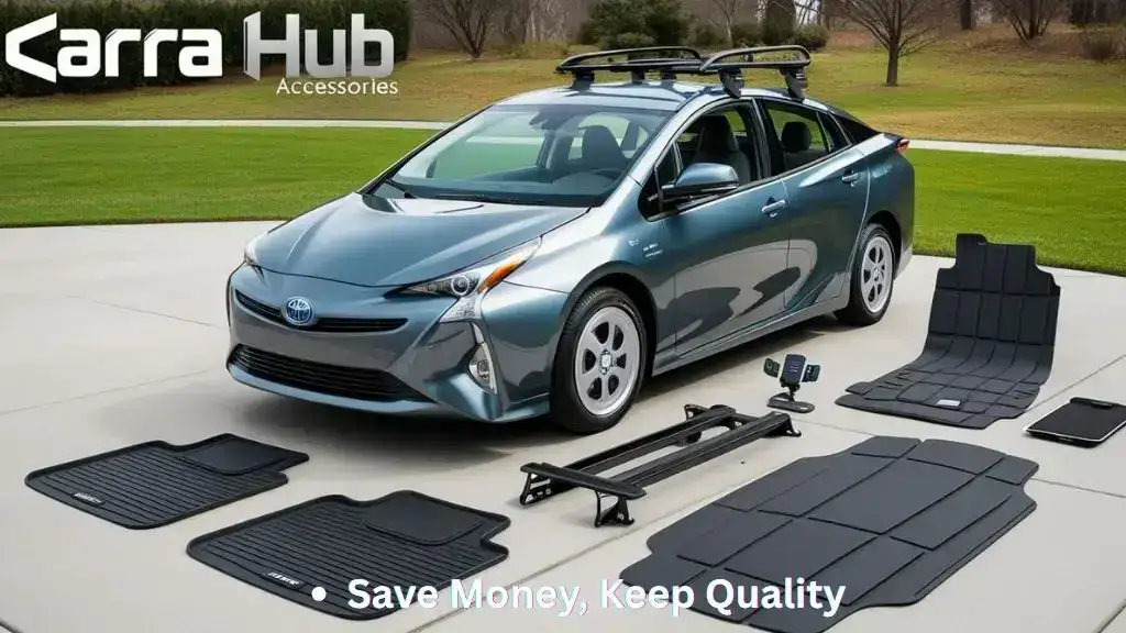 Toyota Prius with OEM and aftermarket accessories displayed side by side