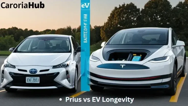 Toyota Prius and EV side by side with battery compartments highlighted for comparison