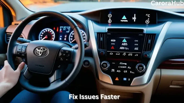Toyota Sienna dashboard with illuminated warning lights and symbols.
