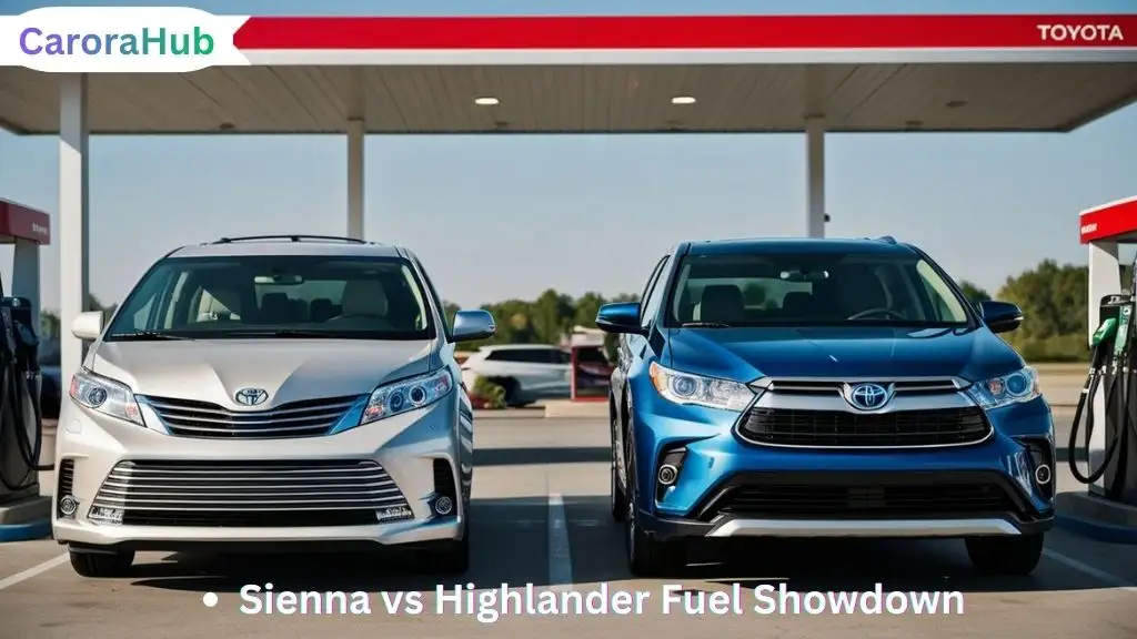 Toyota Sienna Hybrid and Highlander Hybrid side by side at gas station