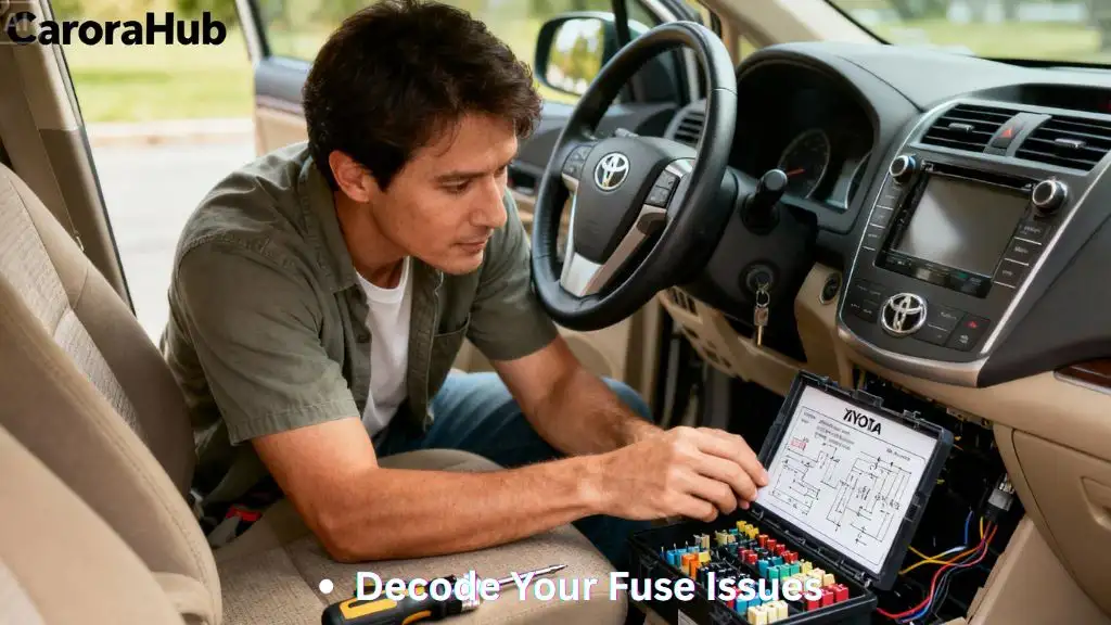 Toyota Sienna fuse box diagram under dashboard with labeled fuses