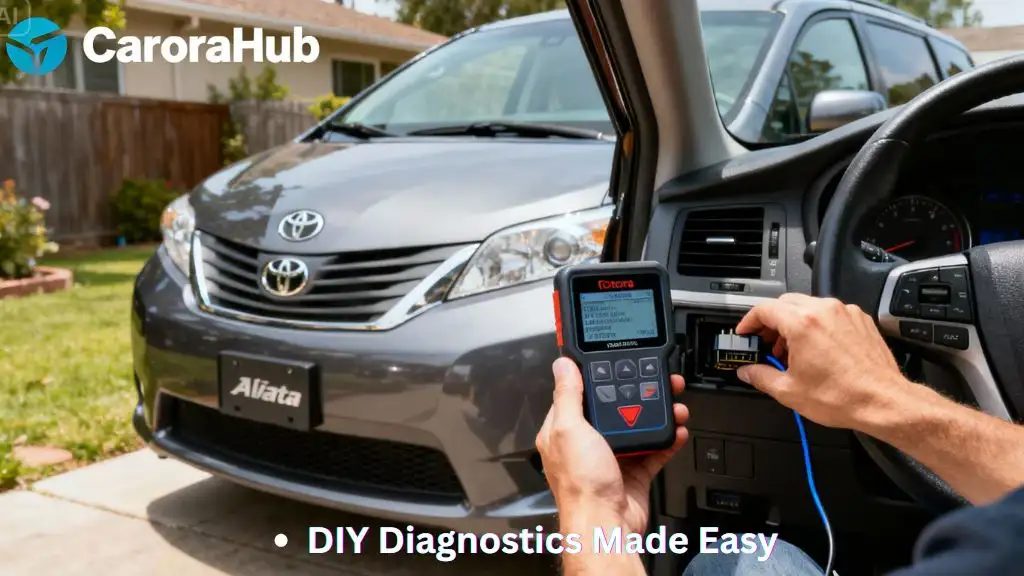Owner plugging OBD2 scanner into Toyota Sienna diagnostic port