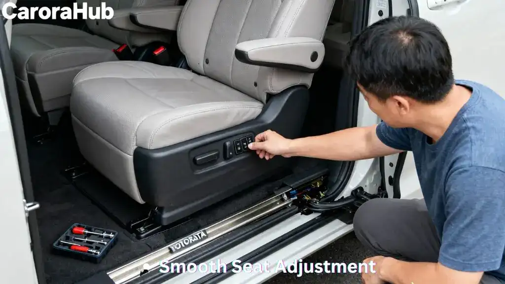 Toyota Sienna owner inspecting stuck power sliding seat