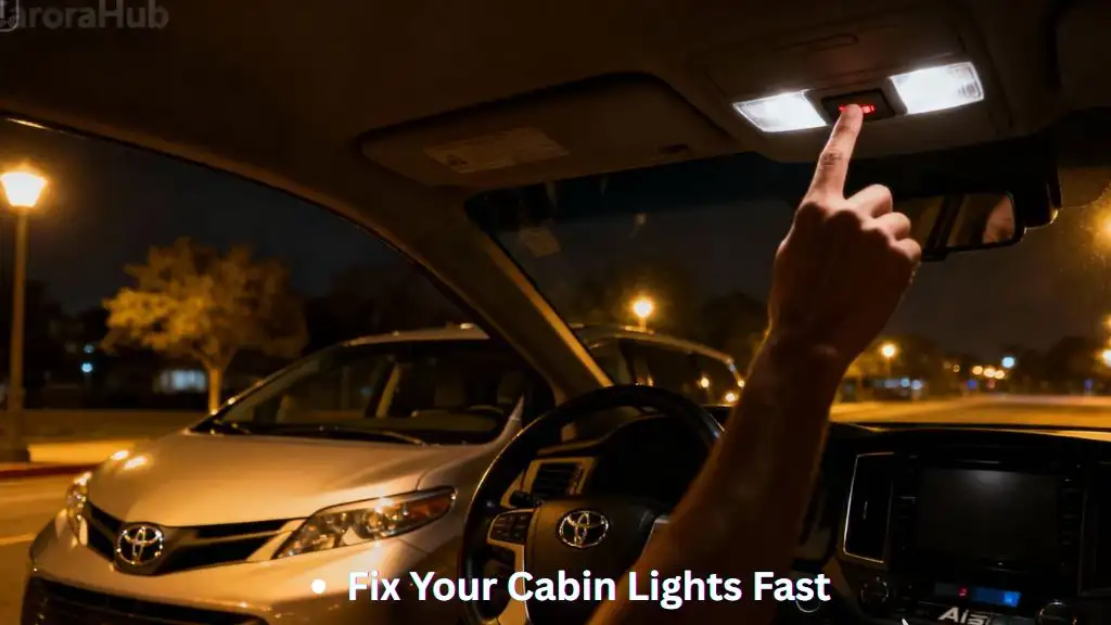 Toyota Sienna owner checking dome light switch inside dark cabin