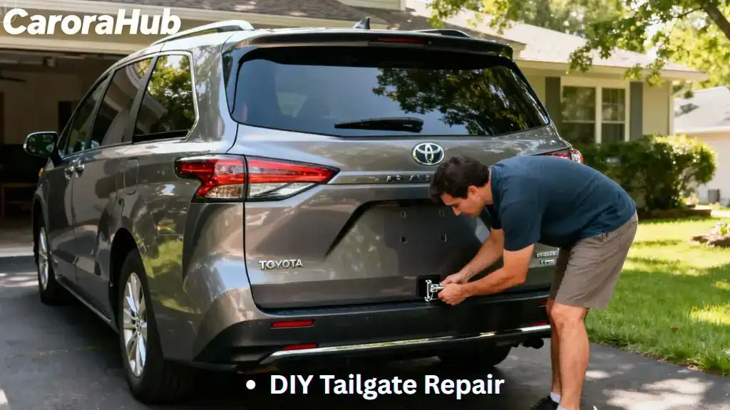 Toyota Sienna owner inspecting stuck liftgate latch