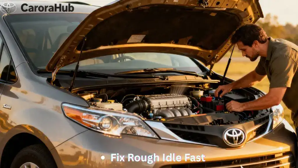 Toyota Sienna owner inspecting engine during rough idle