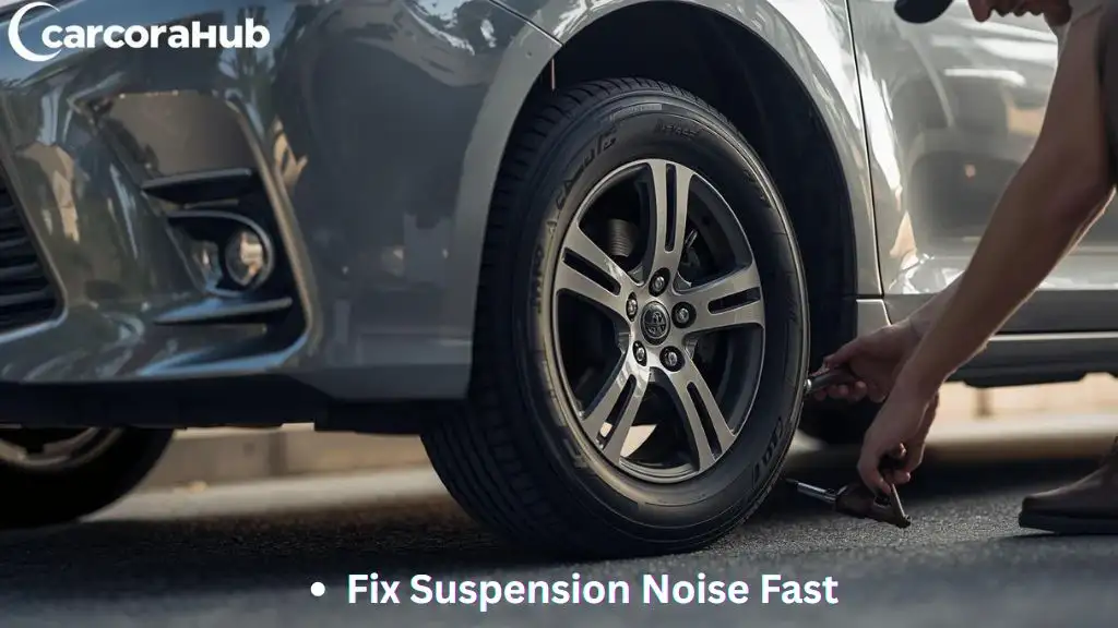 Toyota Sienna owner inspecting suspension components while wheel is turned