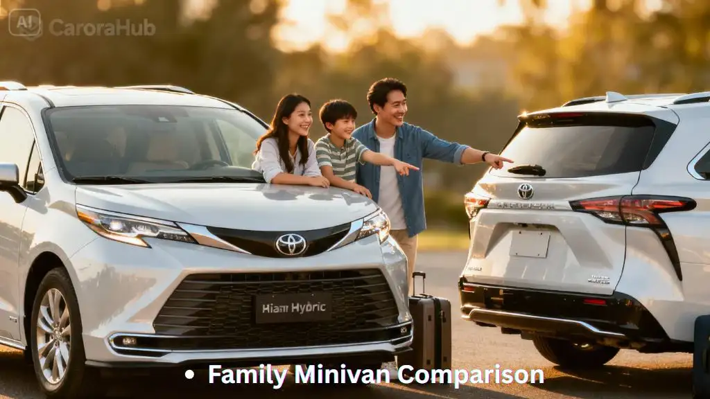 Toyota Sienna hybrid and non‑hybrid models side by side for comparison