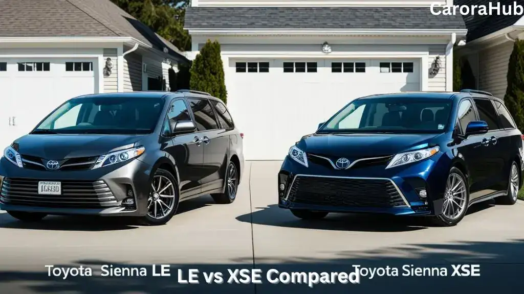 Toyota Sienna LE and XSE parked side by side showing exterior and feature differences.