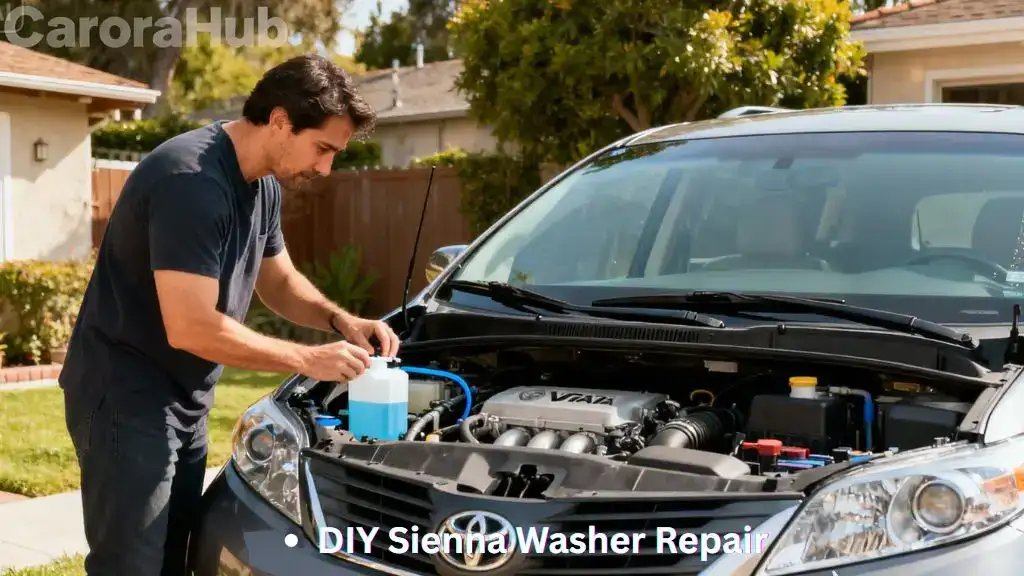 Toyota Sienna owner checking washer fluid reservoir under hood