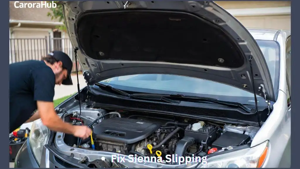 Mechanic inspecting a Toyota Sienna transmission to diagnose and fix slipping issues.