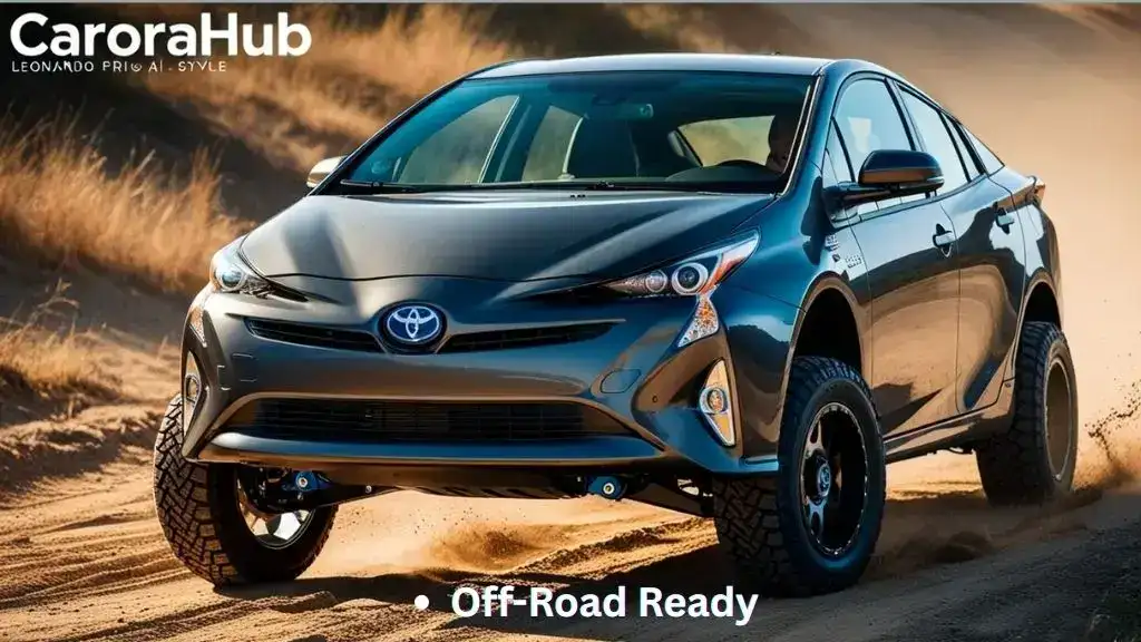 A mechanic installing a spacer lift kit on a Toyota Prius suspension to increase ground clearance.