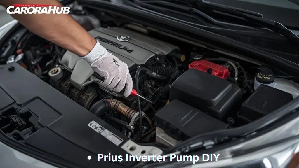 How to Replace Toyota Prius Inverter Coolant Pump showing pump removal in Prius engine bay