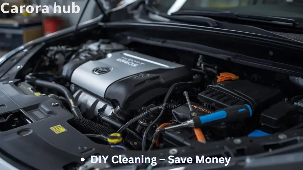 Toyota Prius EGR Valve Cleaning Guide showing engine bay opened with tools during cleaning process