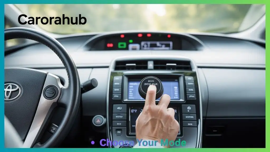 Eco Vs Power Mode in Toyota Prius Explained showing driver selecting drive mode button