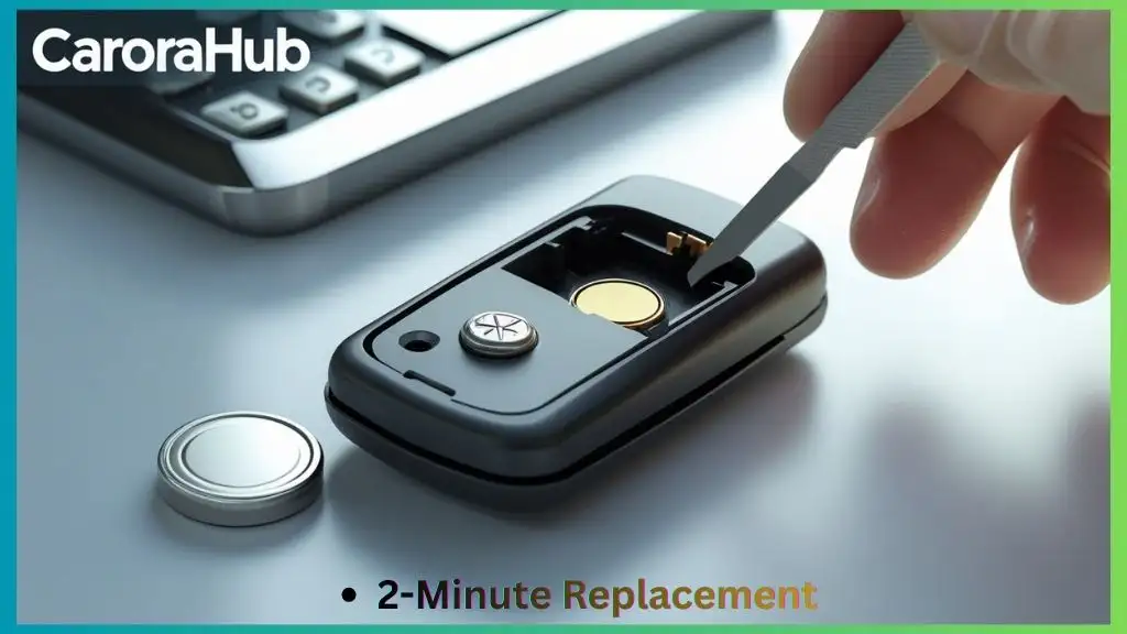 How to Change Toyota Prius Key Fob Battery showing opened key fob and coin cell replacement