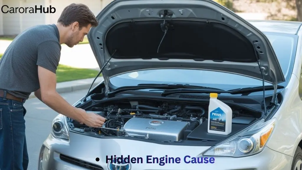 Why Does Toyota Prius Burn So Much Oil showing driver checking oil level with dipstick