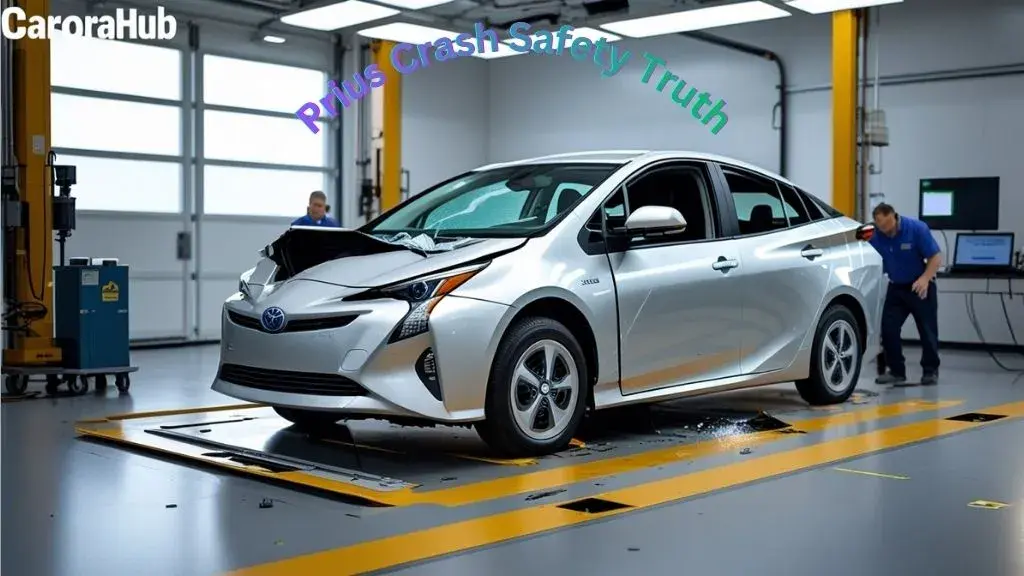 Are Toyota Prius Hybrid Systems Safe in Accidents showing Prius crash inspection with deployed airbags
