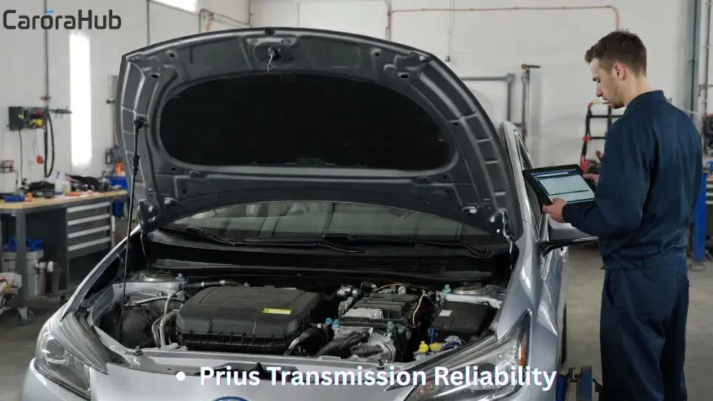 Are Toyota Prius Transmissions Reliable showing Prius hybrid drivetrain inspection in garage