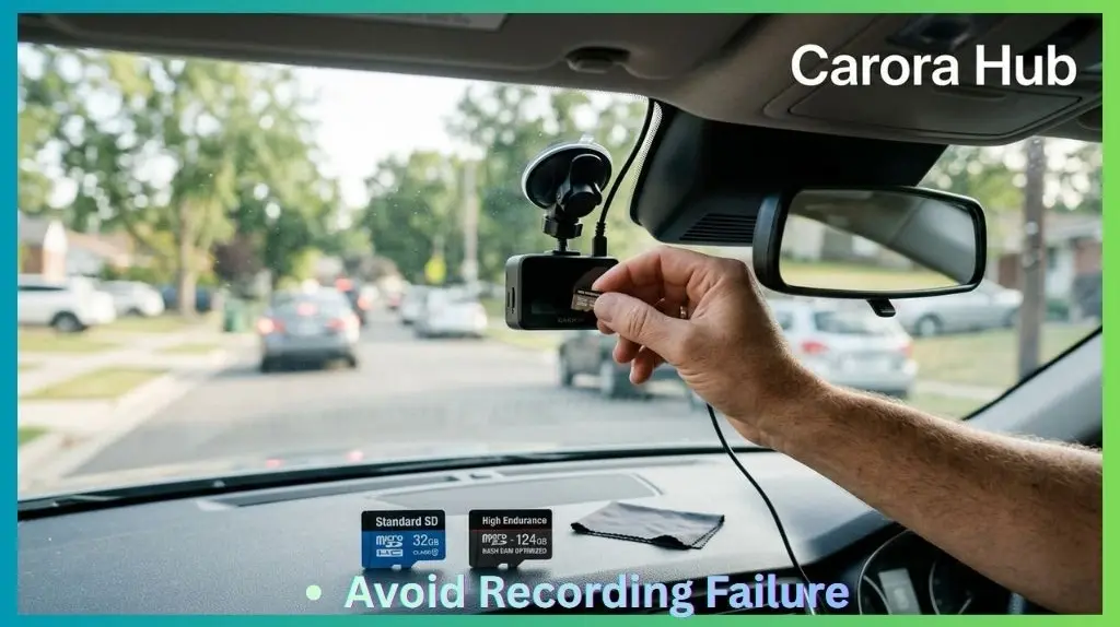 Can I use a regular SD card in a dash cam showing microSD card being inserted into dash cam