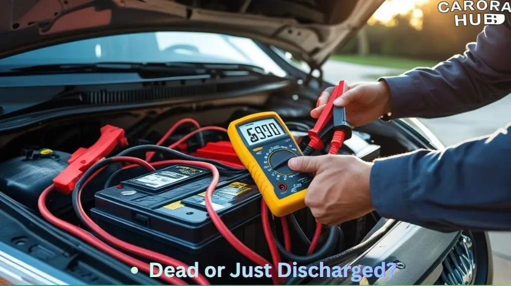 How to tell if a car battery is dead or just discharged showing multimeter testing battery voltage