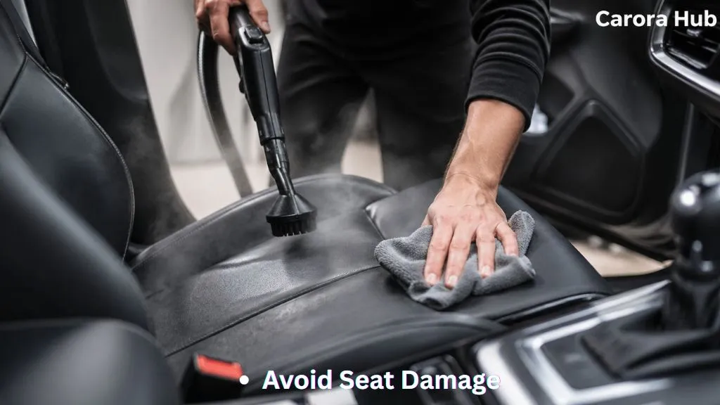 Is steam cleaning safe for leather car seats showing steam cleaner used on leather seat surface