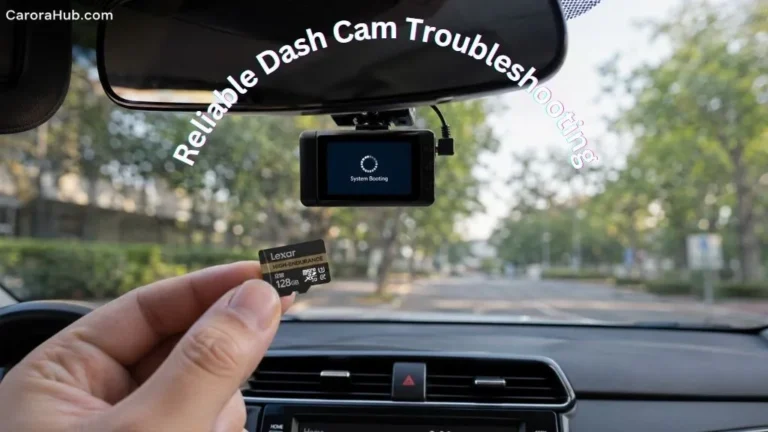 A hand troubleshooting why does my dash cam keep restarting by checking the power cable and the microSD card.