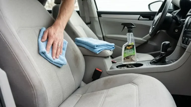 How to remove ink stains from car seats using a microfiber cloth and upholstery cleaner.