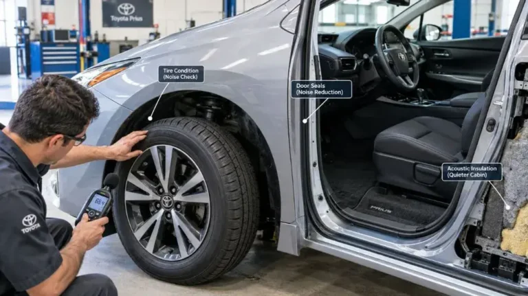 Toyota Prius tire and cabin inspection for road noise reduction