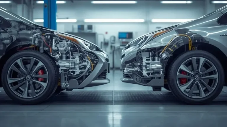 Toyota Prius hybrid drivetrain vs conventional drivetrain showing different vehicle powertrain systems