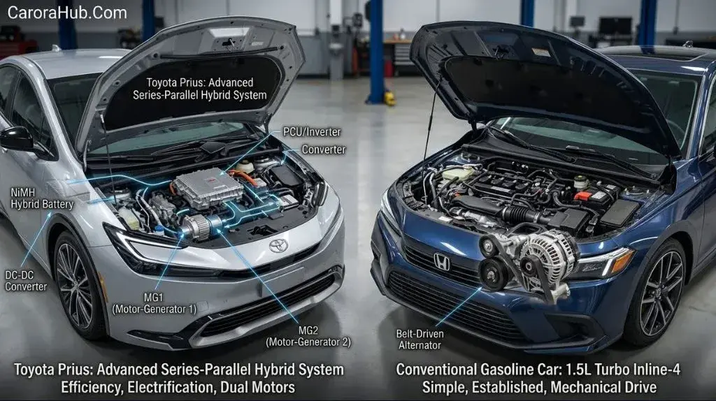 Toyota Prius inverter compared with a regular car alternator