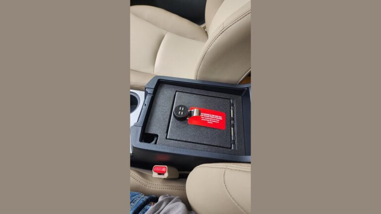 Steel center console safe installed inside Toyota 4Runner console bin