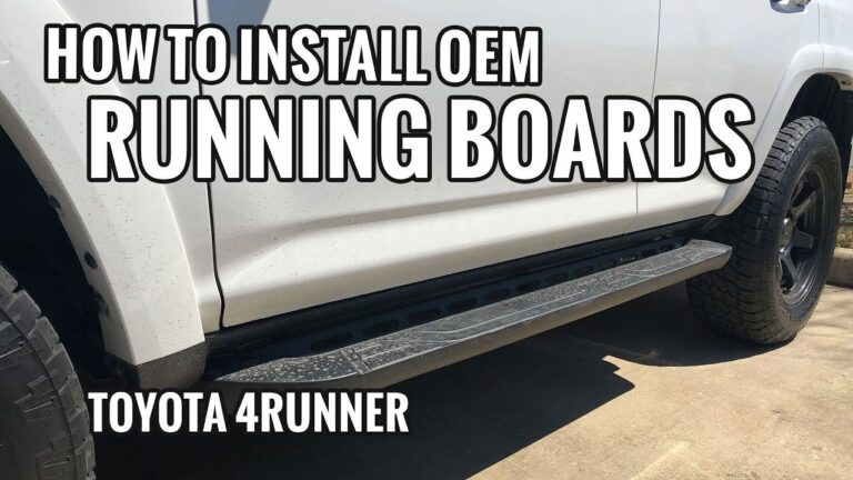 Toyota 4Runner running boards and installation tools on a garage floor in natural light