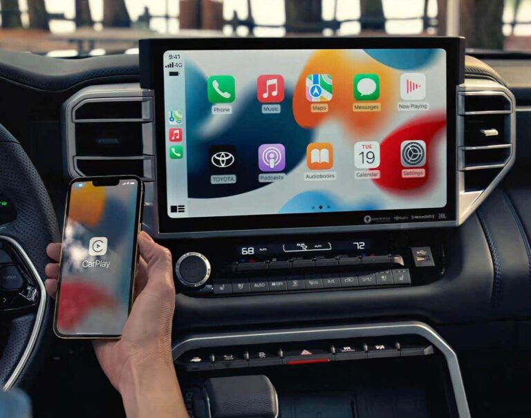 Toyota 4Runner SUV with a smartphone connected for Apple CarPlay and Android Auto