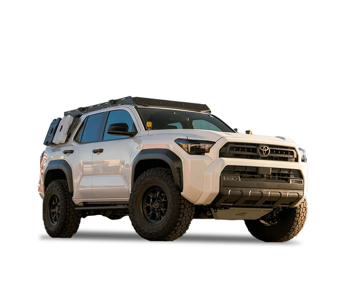 Various Toyota 4Runner security accessories arranged neatly on a concrete garage floor.